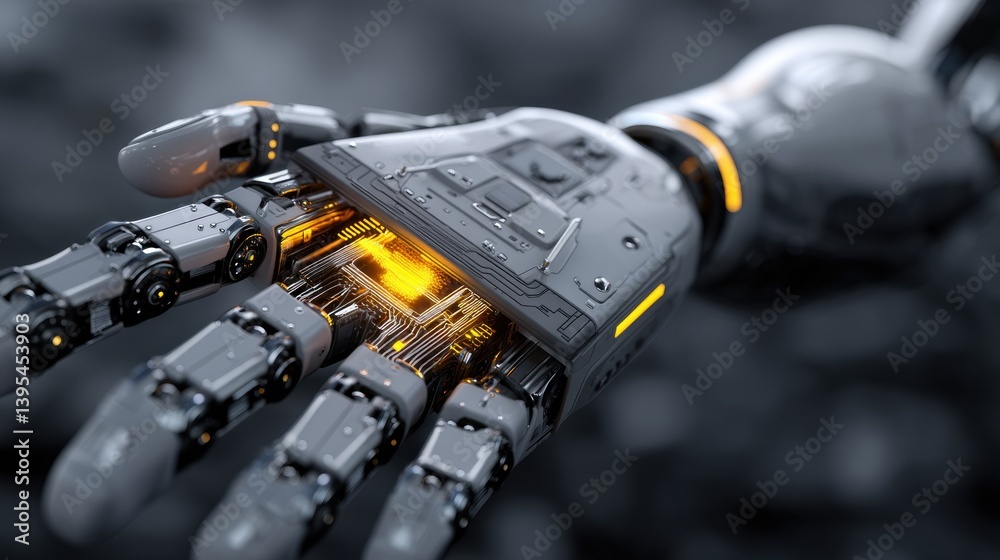 Futuristic robotic hand with intricate circuitry design. Futuristic robotic hand with intricate circuitry design.