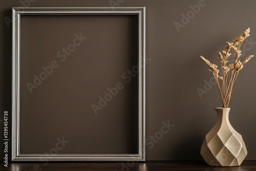 Obraz na płótnie A thin silver diamond frame, placed low and to the right on a dark taupe wall, adding an unexpected and contemporary twist. w salonie