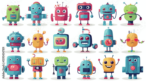 Creative Set of Cute Robot Character Designs in Various Shapes for Projects