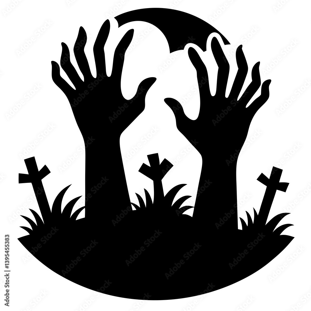 Zombie hands rising from the earth for Halloween. Perfect for spooky printables, crafts, and apparel. Zombie hands rising from the earth for Halloween. Perfect for spooky printables, crafts, and apparel.