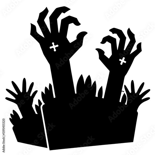 Halloween day zombie hands reaching out of the dirt. Great for t-shirt prints, party flyers, and eerie designs.