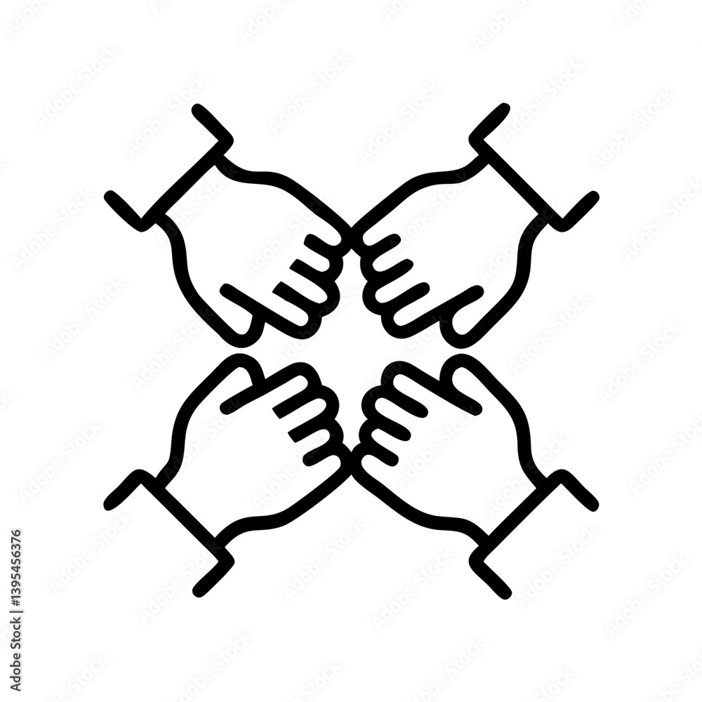 Obraz premium Teamwork hands joining together in unity, icon, vector