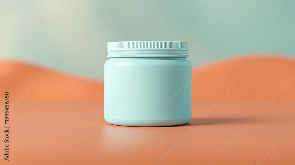 A teal jar with a lid sits on an orange surface A teal jar with a lid sits on an orange surface