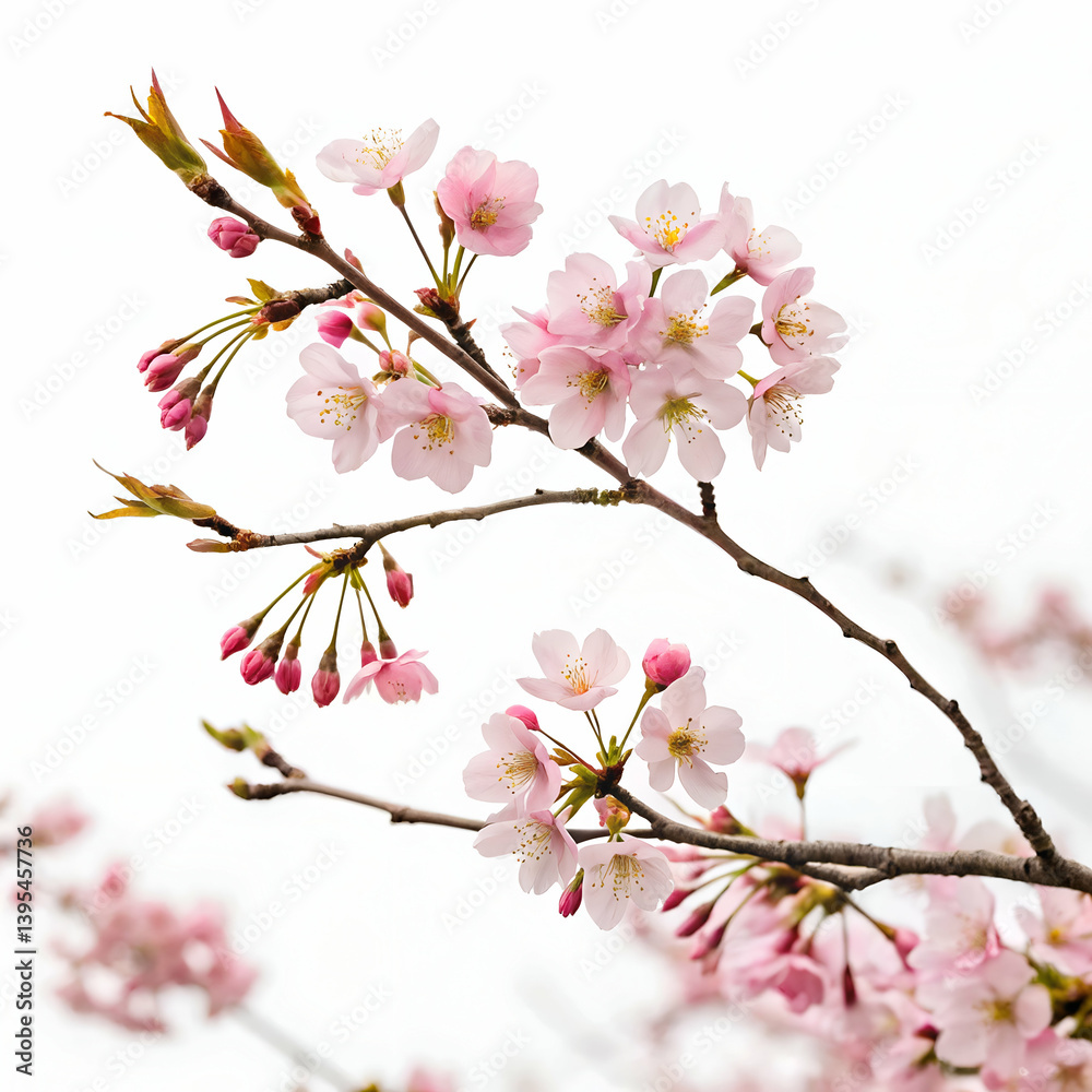 Fototapeta premium Sakura Branch with Cherry Blossoms isolated on white background