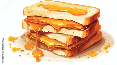 Delicious Sweet Sandwiches Drizzled with Honey on White Background for Gourmet Food Concept