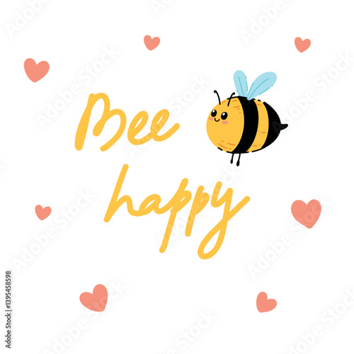 Adorable vector greeting card featuring cute bees and the playful text "Honey" "Bee Happy". Perfect for spring celebrations, birthdays, or cheerful greetings. Fun doodle style