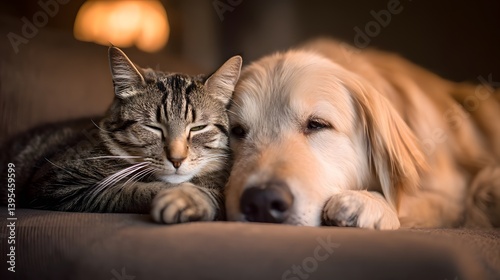 Wallpaper Mural A Tabby Cat and Golden Retriever Napping Together Torontodigital.ca