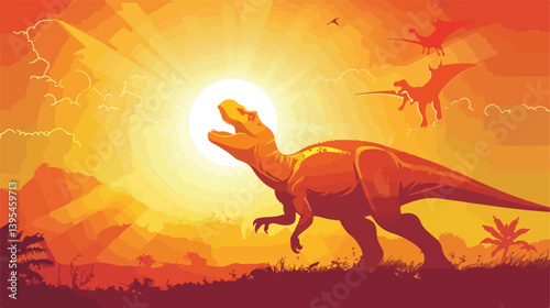 Creative Dinosaur Design on Sunshine Background - Vector Illustration for Projects