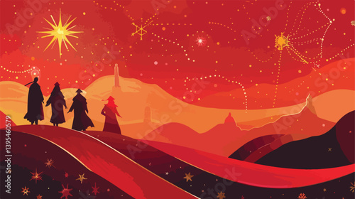 Elegant Happy Epiphany Design on Red Background Vector Illustration