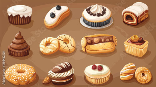Professional Bakery Design on Brown Background Vector Illustration for Baking Websites and Marketing Materials