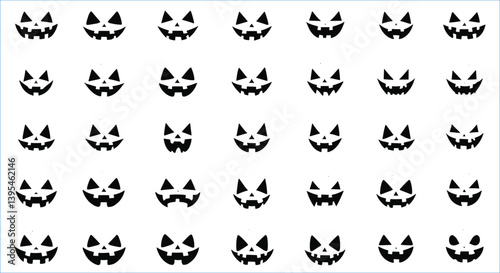 Black silhouette Halloween faces of pumpkins vector design