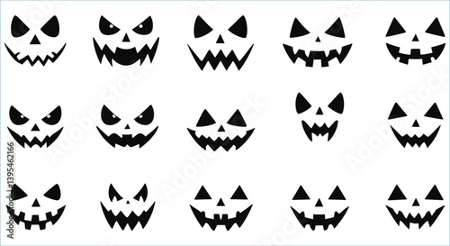 Black silhouette Halloween faces of pumpkins vector design