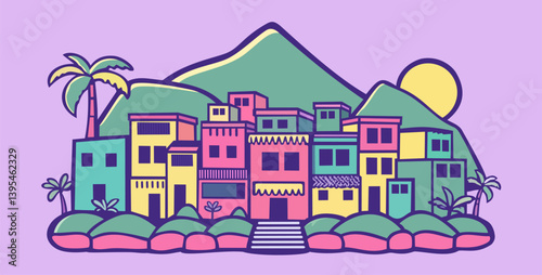 Brazilian favela. Bright cute doodle vector illustration