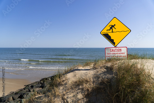 warning sign on the beach