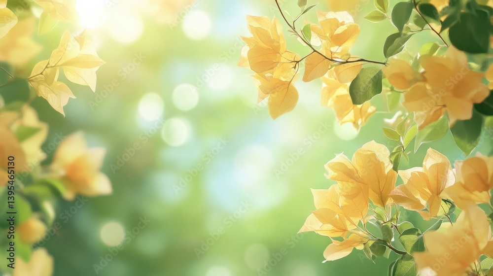Bright Yellow Flowers with Soft Green Background in Natural Setting Bright Yellow Flowers with Soft Green Background in Natural Setting