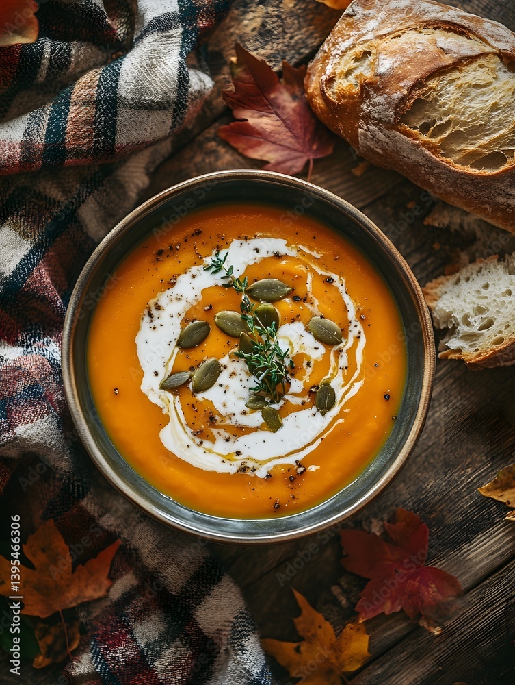 Autumn Comfort Food: Pumpkin Soup with Roasted Seeds and Rustic Bread