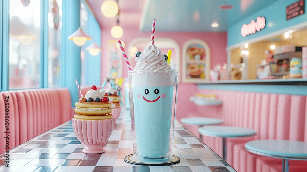 Colorful Milkshake with Whipped Cream and Smiley Face