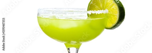Obraz na płótnie Classic Margarita Cocktail with Lime Wedge and Salt Rim on White Background w salonie