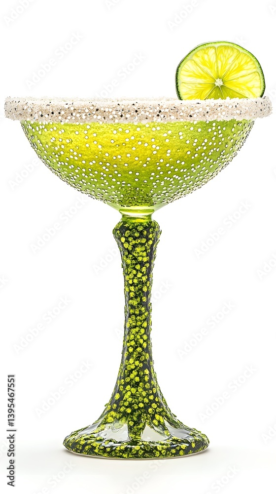 Classic Margarita Cocktail with Lime Wedge and Salt Rim on White Background