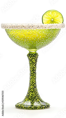 Obraz na płótnie Classic Margarita Cocktail with Lime Wedge and Salt Rim on White Background w salonie