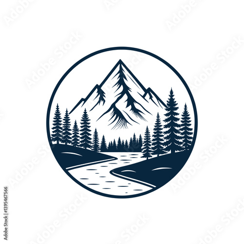 mountain silhouette logo vector line art logo design
