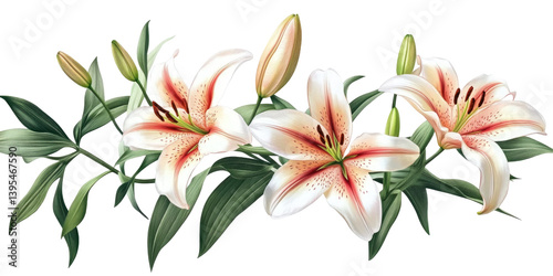 Elegant Blooming Lilies on transparent background