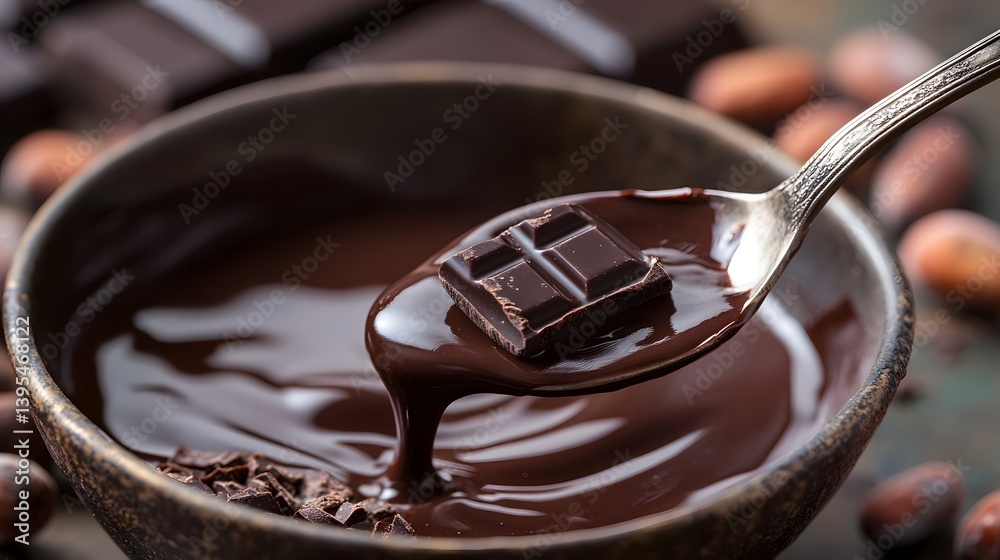 Decadent Chocolate Indulgence: Melted Dark Chocolate Dripping from a Spoon