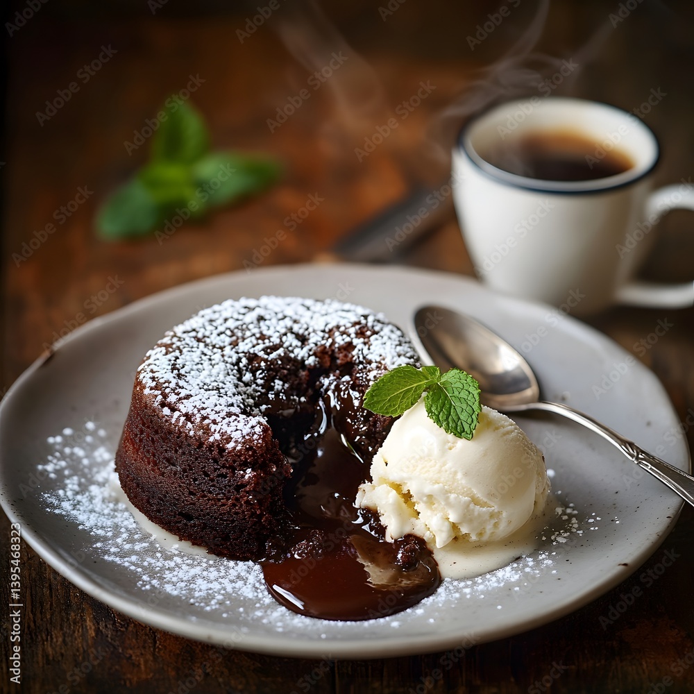 Decadent Chocolate Lava Cake with Melted Center and Vanilla Ice Cream