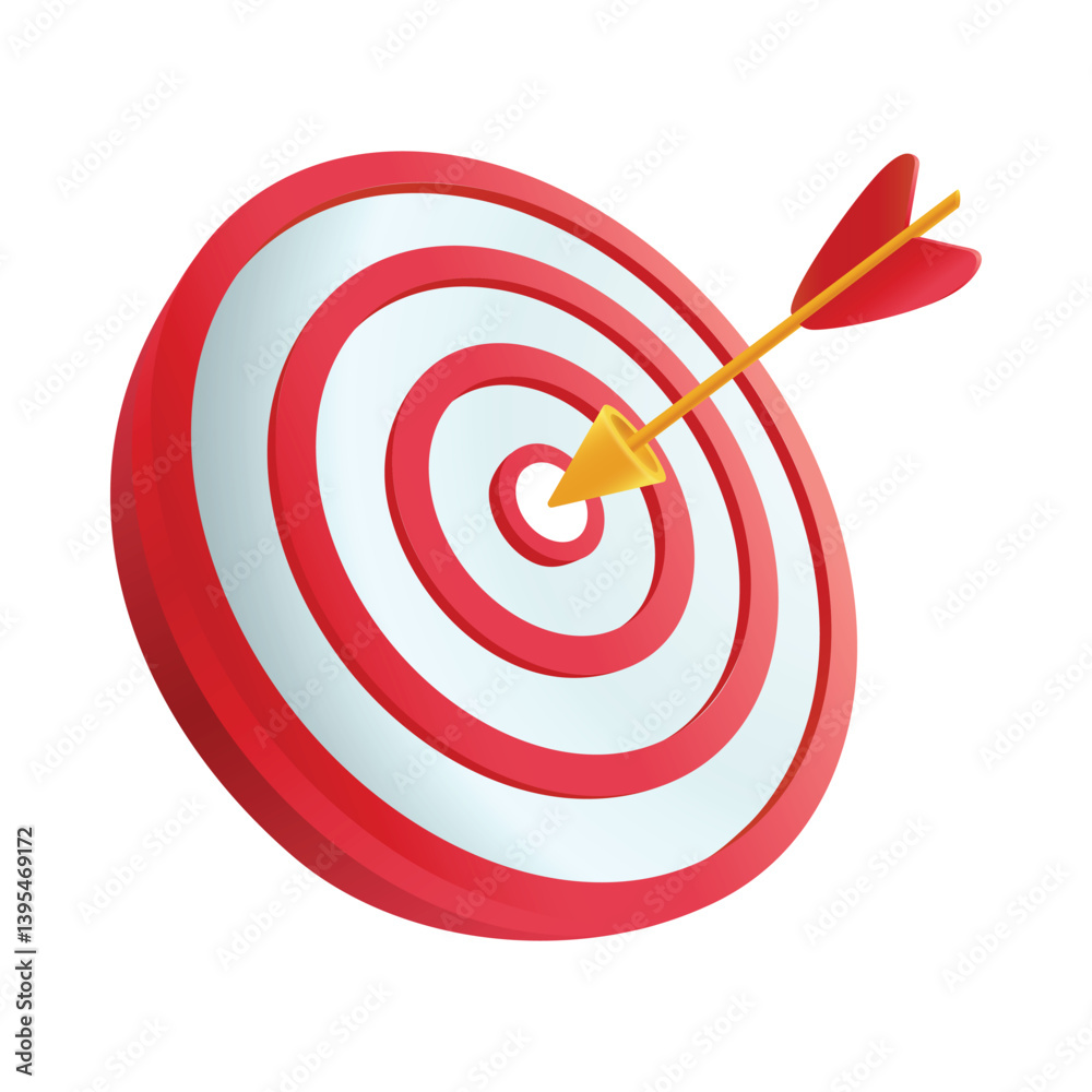 red and white target with concentric circles. A yellow arrow is seen striking the bullseye at the center, symbolizing precision and achievement. red and white target with concentric circles. A yellow arrow is seen striking the bullseye at the center, symbolizing precision and achievement.
