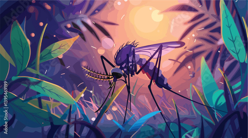 Vector Illustration of Person Feeling Ill from Mosquito Bite - Medical Theme Design