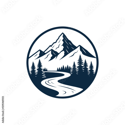mountain silhouette logo vector line art logo design
