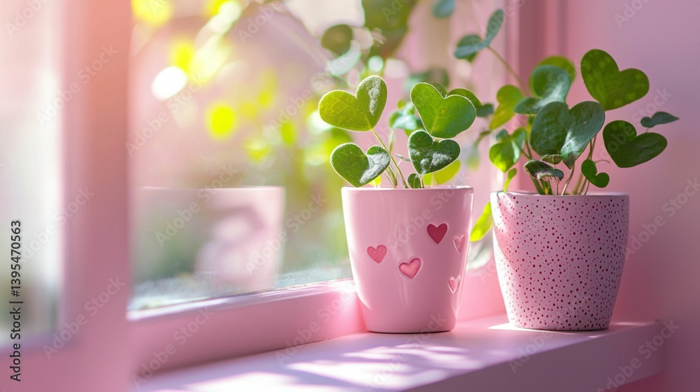 Heart-Shaped Leaves in Potted Plants by a Window