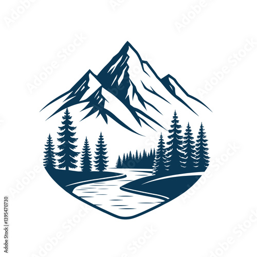 mountain silhouette logo vector line art logo design
