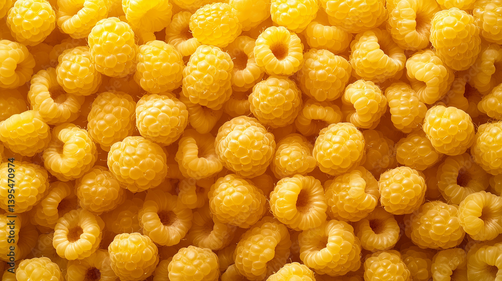 Yellow raspberries clustered together in a vibrant and colorful display for summer enjoyment