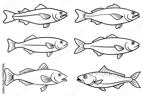 Set of Fish line art illustration 
