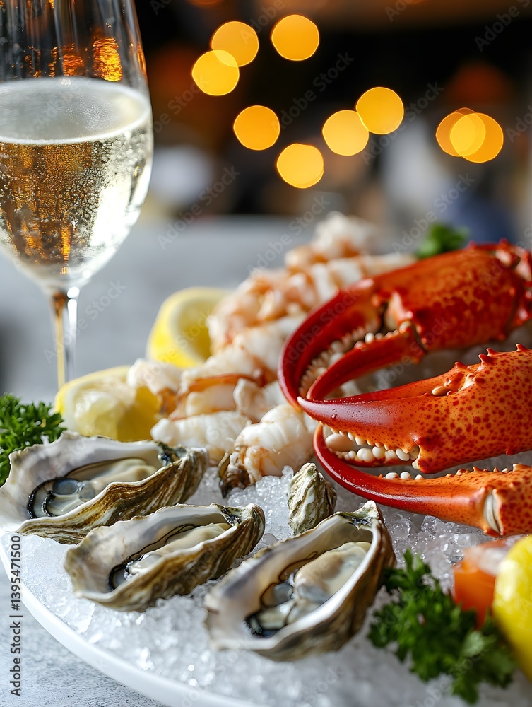 Luxury Seafood Platter with Fresh Oysters, Lobster, and Lemon Wedges