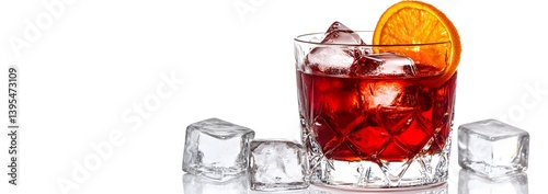 Obraz na płótnie Negroni Cocktail in a Crystal Glass with Orange Garnish on White Background w salonie