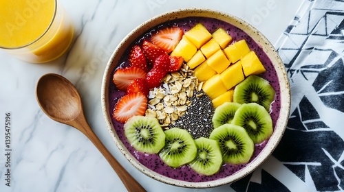 Obraz na płótnie Vibrant Healthy Breakfast Bowl with Tropical Fruits and Chia Seeds w salonie