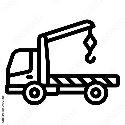 Tow truck with hook and platform line icon, transportation concept. Vector graphics. Car evacuation, transport sign on white background, style mobile or design.