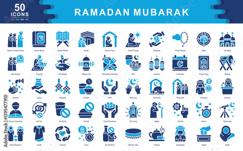 Ramadan Mubarak icon collection set. Simple color fill vector illustration.