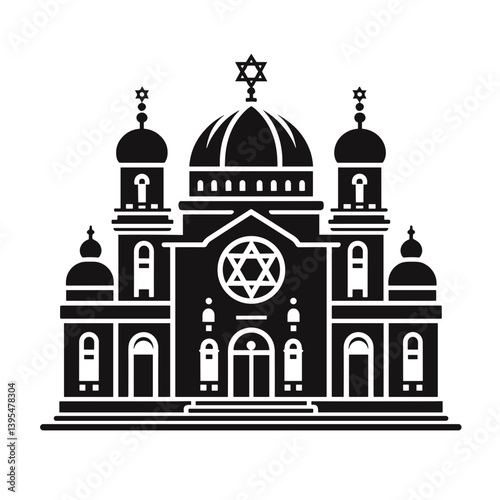 Black silhouette of a Jewish synagogue, vector, transparent background 