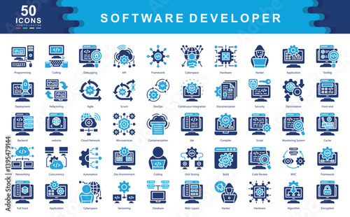 Software Developer icon collection set. Simple color fill vector illustration.