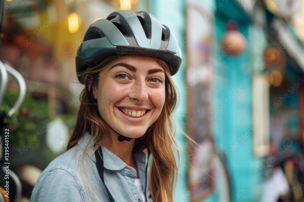 Smiling Caucasian girl with bicycle helmet portrait Smiling Caucasian girl with bicycle helmet portrait