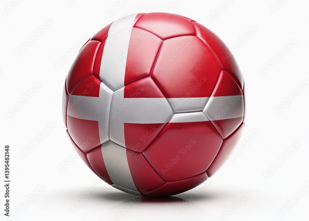 Naklejka premium Danish Flag Painted Football, High-Resolution Sports Image, Isolated Background