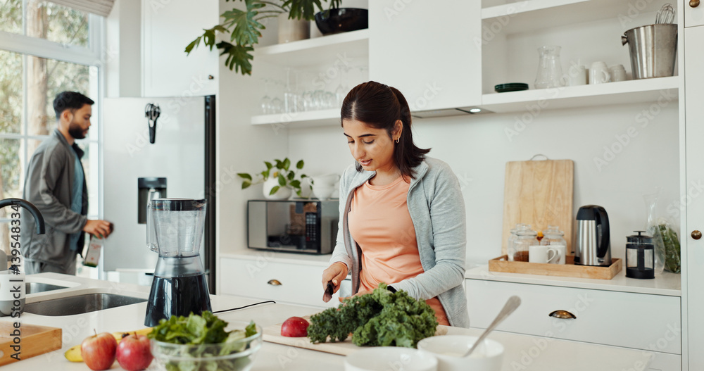 Health, ingredients and couple with smoothie in home for wellness, nutrition or diet breakfast. Groceries, bonding and man helping woman with blender for juice detox in kitchen at apartment together. Health, ingredients and couple with smoothie in home for wellness, nutrition or diet breakfast. Groceries, bonding and man helping woman with blender for juice detox in kitchen at apartment together.