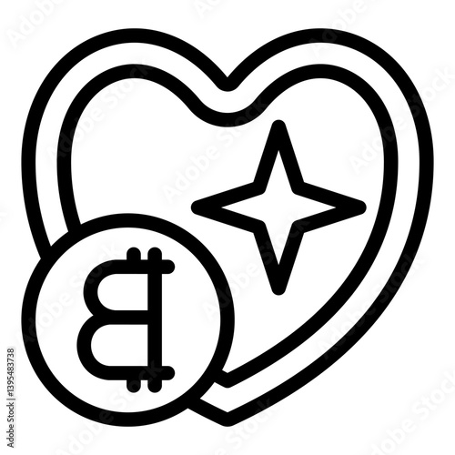 Heart shape with coin line icon, finance concept. Vector graphics. Coin and heart, likeness sign on white background, style mobile or design.