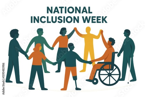 illustration for National Inclusion Week showing diverse silhouettes holding hands in a circle, raising awareness for workplace and social inclusion for all abilities
