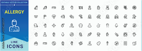 Allergy icon. Contains such icons as pollen, asthma, allergic and more. Line icons with editable stroke. Disease vector line icon set. Editable vector.