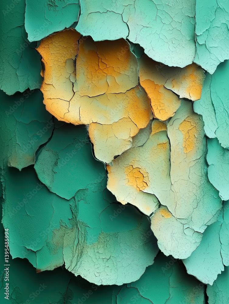 Obraz premium Cracked Teal and Orange Peeling Paint Abstract Texture