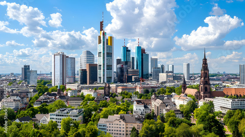 Frankfurt Skyline Cityscape With Skyscrapers And Green Spaces